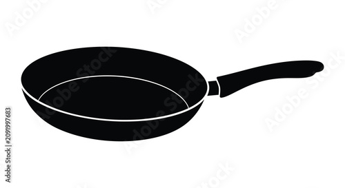 Foto Black frying pan silhouette against a white background a simple kitchen utensil