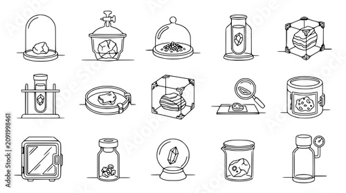 Bild auf Leinwand Collection of Geological Specimens and Scientific Equipment Icons