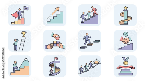 Quadro su tela Businessman climbing up career ladder steps.