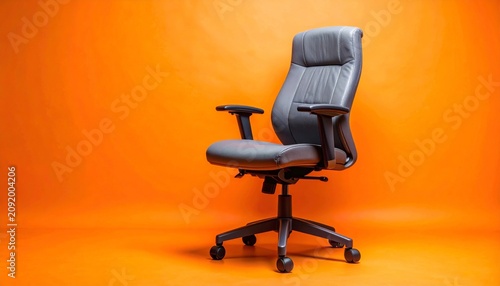 Black leather executive office chair with armrests and wheels isolated on white background, modern comfortable business furniture for workspace interior design and professional seating