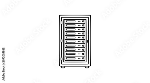 Obraz na płótnie Tall data cabinet server rack vector illustration with clean hand-drawn outline,