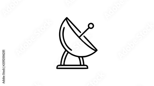 Minimal satellite dish vector icon with rounded base and clean outline, hand-drawn parabolic antenna illustration for internet signal, broadcasting, telecom technology, and scalable SVG design