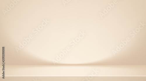 Minimalist cream gradient backdrop with warm champagne tones. Clean abstract scene bg featuring subtle shadows and delicate pastel hues for elegant displays products. Vector Illustration