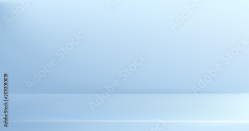 Abstract blue studio backdrop with gradient wall and floor. Clean minimal vector background ideal for product display, presentation, or elegant design mockup with soft lighting effects
