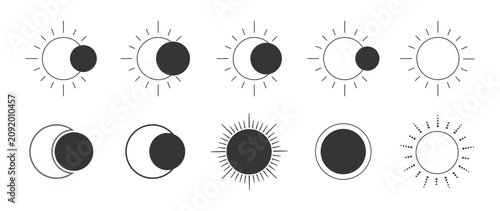Eclipsed Solar Phases and Celestial Line Icon Pack