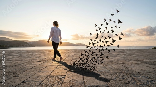 Person Walking With Bird Transformation