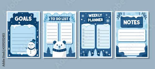 Fotografía Panda themed weekly planner and goal trackers set