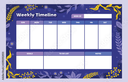 Fotografie Weekly planner timeline with colorful pixel art background