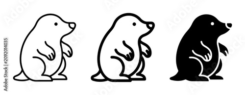 Cute Mole Vector Icons, Simple Line Art and Silhouette, Adorable Mammal Graphics for Wildlife and Nature Designs