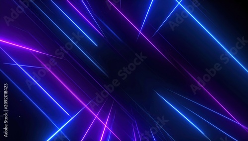 Abstract Neon Laser Lines Background, Futuristic Digital Art, Blue and Purple Glowing Beams
