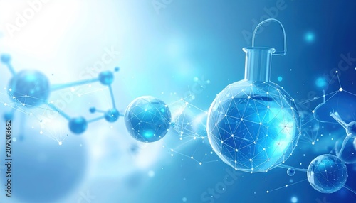 Abstract Science Background with Molecular Structure and Flask