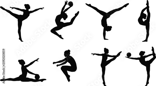 Obraz na płótnie Collection of eight gymnast silhouettes in various poses