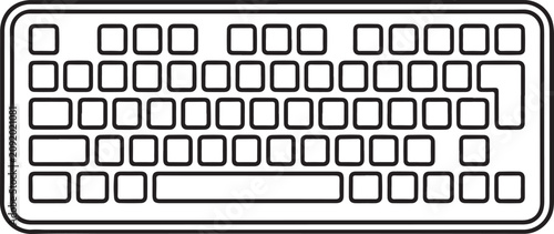 Simple black and white vector illustration of a basic computer keyboard layout for digital design