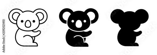 Bild auf Leinwand Set of three koala icons: outline, solid black, and silhouette, representing Australian wildlife and cute marsupial characters for graphic design and illustration projects