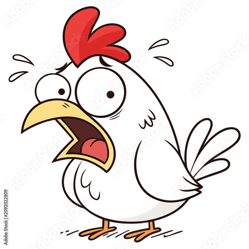 Cartoon image of a chicken with its mouth wide open.