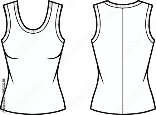 Tableau sur toile sleeveless shirt template mockup flat sketch clothing front back view