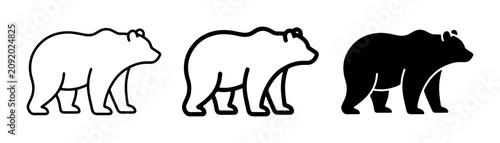 Canvastavla Bear Icons Set, Silhouette and Outline Vector Graphics, Wildlife Mammal Symbols