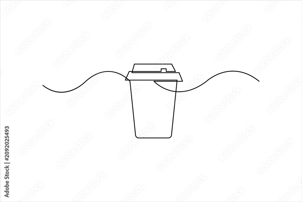 Obraz premium Coffee takeaway cup continuous one line art vector illustration