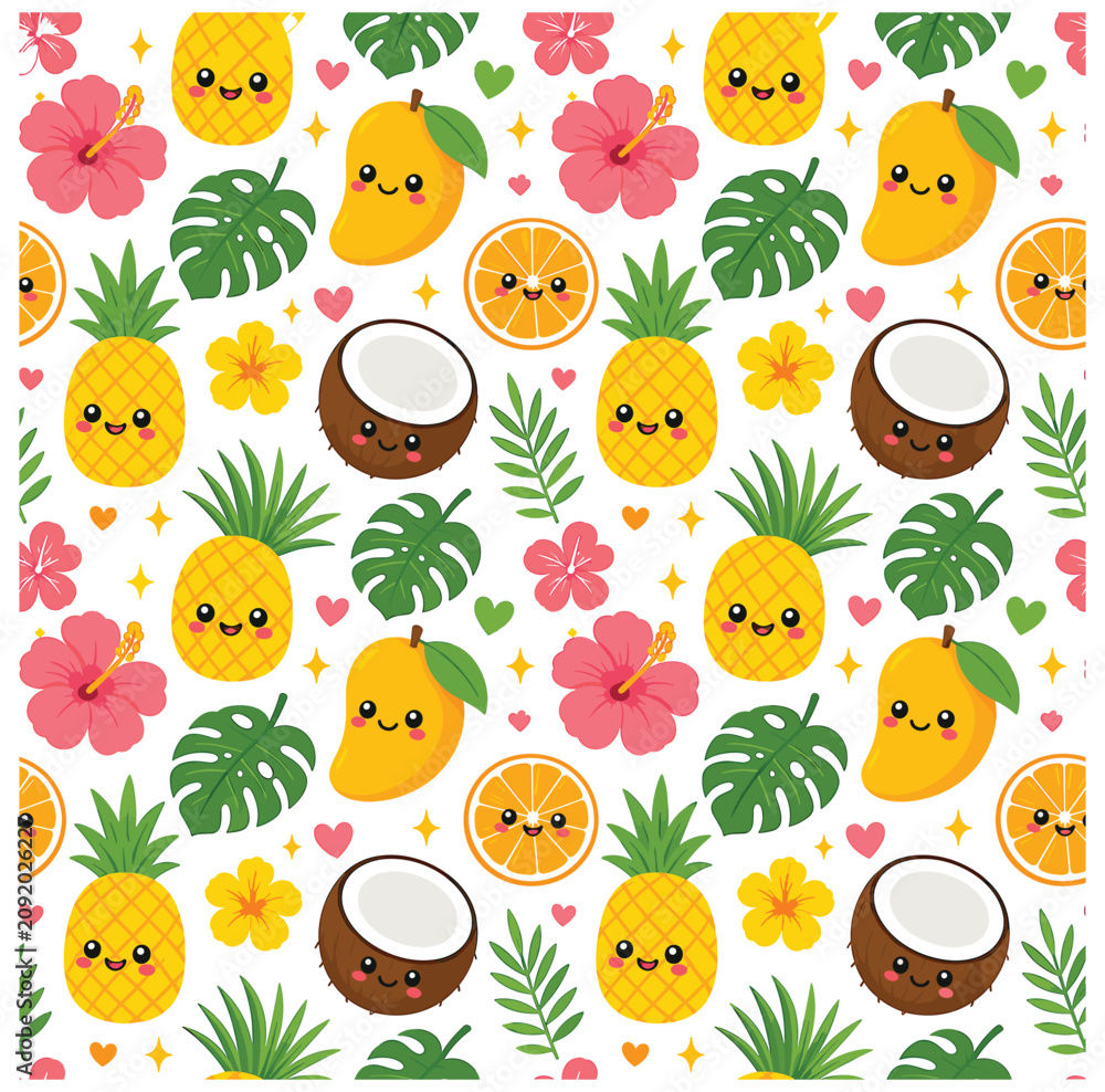 Naklejka premium Cute Tropical Pineapple Seamless Pattern Vector | EPS 10 Summer Fruit Repeat Background