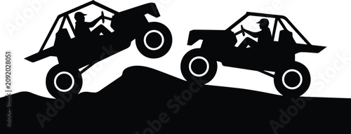 Fotografi Dune Buggy Driver Crossing Desert Hill Silhouette
