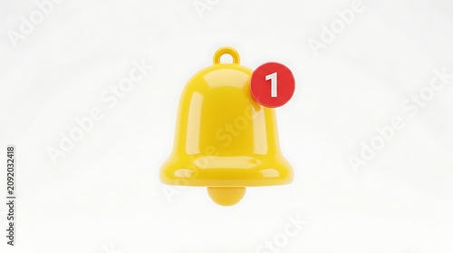 3d render of a yellow bell with a red notification bubble displaying the number one