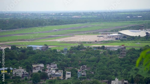 Shot of Raja Bhoj Airport Bhopal Madhya Pradesh with runway and aircraft