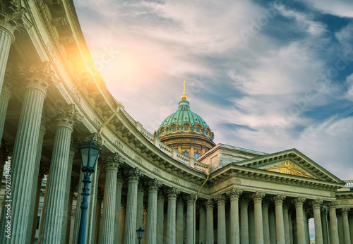 Photos Kazan Cathedral in St Petersburg, Russia - facade view and colonnade of famous l