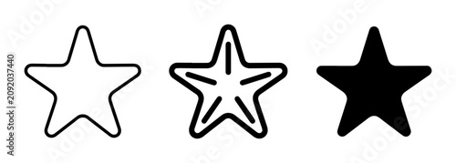 Star Icons Set: Outline, Detailed, and Solid Black Vector Graphics for User Interface Design, Ratings, and Achievements