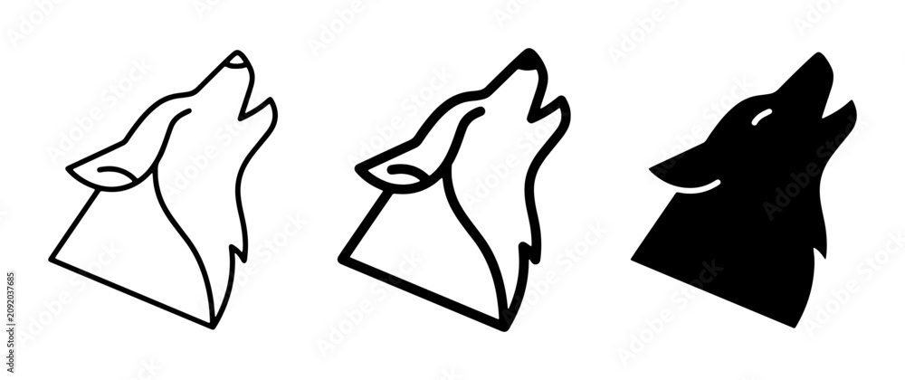 Obraz premium Howling Wolf Head Vector Icons, Minimalist Animal Silhouette Graphics, Wild Canine Emblem Set