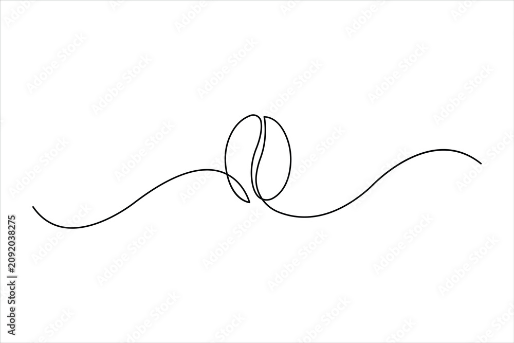 Obraz premium Coffee bean continuous one line art vector illustration 