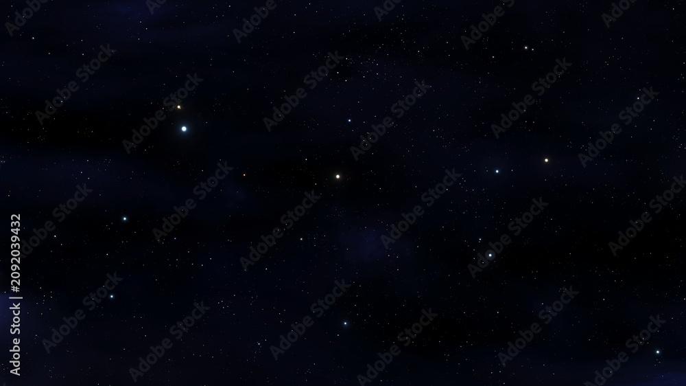 Fototapeta premium Night sky with stars. Fragment of a star field. Section of the starry sky, view from Earth. Bright stars in the depths of space.