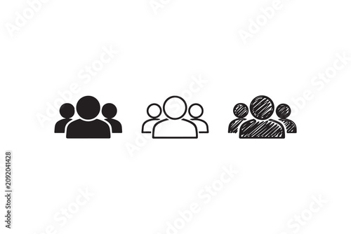 People vector icon set. Group of users symbol. Crowd of people signs.