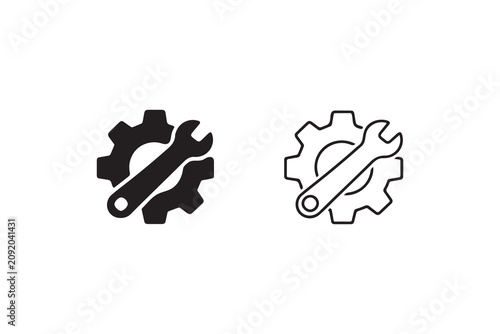 Gear and wrench settings icon symbol, vector illustration isolated on white background.