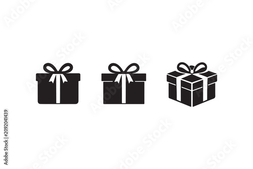 Gift boxes icon set with bows. Present symbol, vector illustration isolated on white.