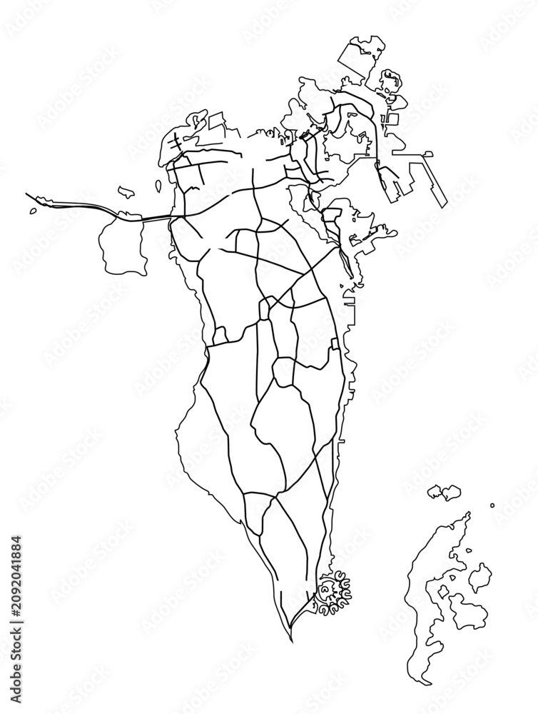 Fototapeta premium Bahrain map outline with roads simple vector illustration for travel and geogra
