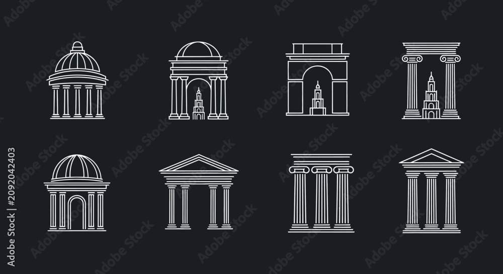 Obraz premium Minimalist Architectural Structure Line Art Icons Set for Building Design