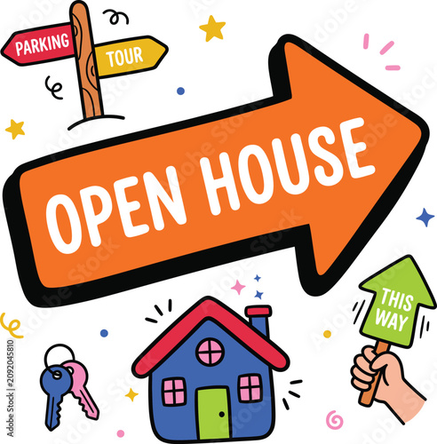Real estate open house directional signage and home concept with realestate