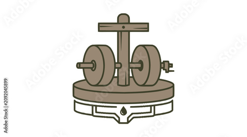 Traditional Olive Oil Press Machine Illustration