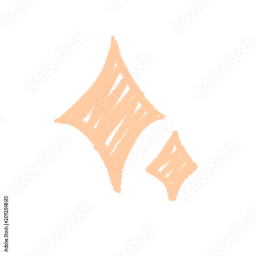 Hand drawn peach sparkle stars crayon doodle isolated vector illustration. Cute chalk textured retro starburst and diamond twinkle shape for magic, cosmic, and trendy print design template