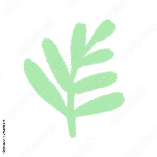 Hand drawn mint green leaf branch crayon doodle isolated vector illustration. Cute chalk textured sprig foliage shape for eco friendly design, nursery greeting card, and organic print template.