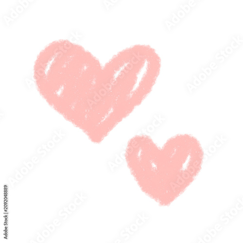 Hand drawn pink crayon hearts doodle isolated vector illustration. Cute chalk textured love shapes for wedding invitation, anniversary greeting card, and romantic print design template.