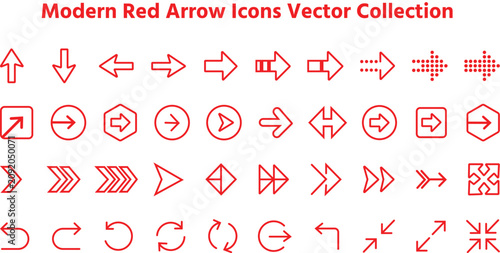 Modern Red Arrow Icons Set Collection Outline Direction Navigation Pointer Vector Symbols Pack