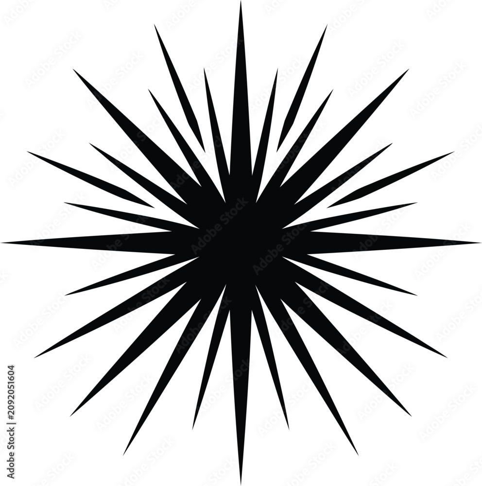 Fototapeta premium Black starburst icon with sharp rays and spikes for graphic design elements and abstract decorative shapes