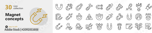 Photos Magnet concepts 30 outline icon set for physics attraction and magnetic force