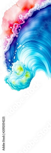 Watercolor ocean wave across white background, soothing colors, serene wallpaper