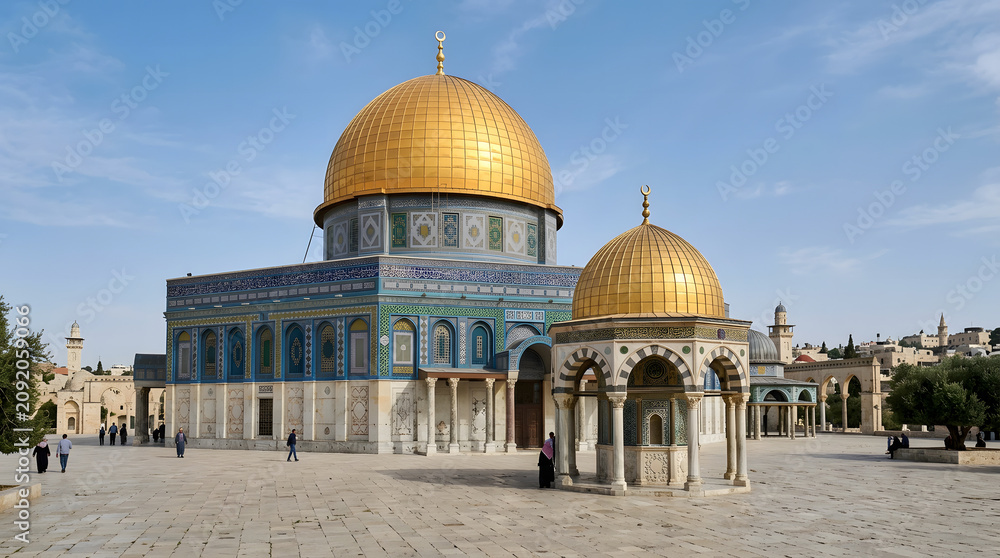 Obraz premium Jerusalem, Israel - details of the Dome of the Rock Mosque and Dome of the Chain on the Temple Mount in Jerusalem, Israel