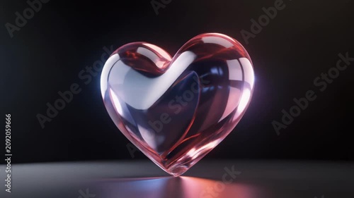 Glossy Transparent Glass Heart Symbol with Elegant Reflection on Dark Background