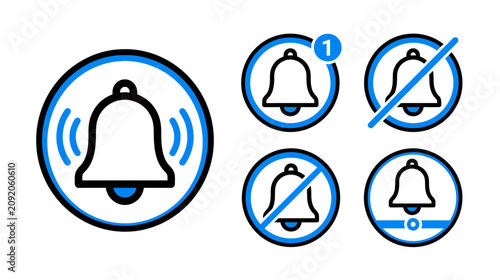 Tableau sur toile Notification Bell Icons Set: Alert, Mute, Sound On/Off, New Message