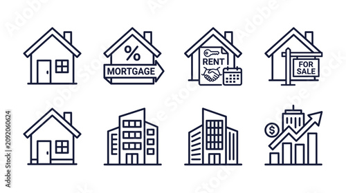 Quadro su tela Real Estate Icons: House, Mortgage, Rent, Sale, Buildings, Finance