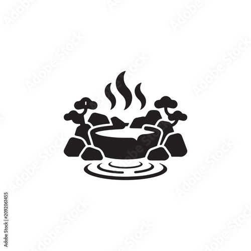 Japanese hot spring silhouette icon vector flat design.